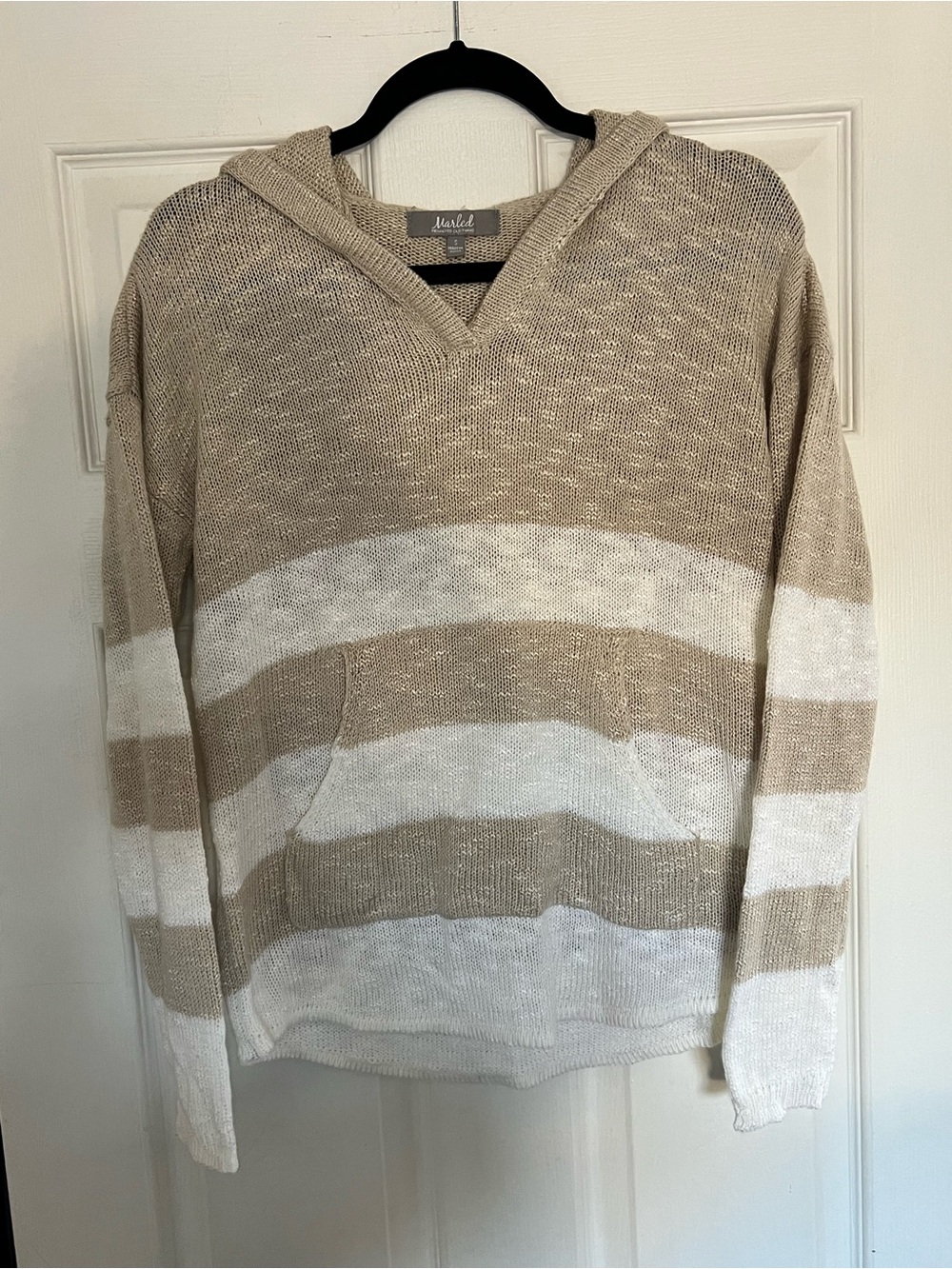 Marled Reunited Clothing Striped Hooded Sweater Women's Size S Beige White